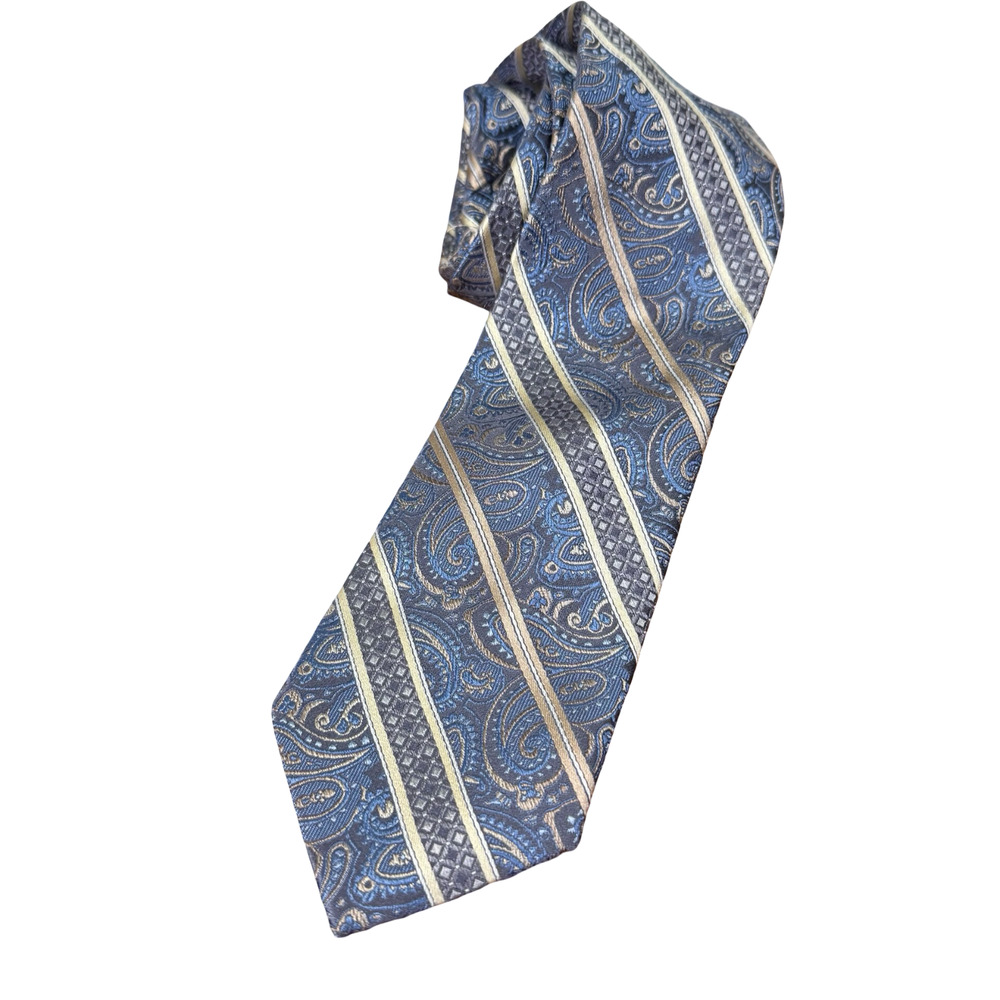 Pronto Uomo Platinum Blue Beige Paisley Textured 3" Thin Neck Tie Necktie 60" L